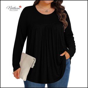 Plus Size Long Sleeve Tunic Top Loose Fit Rayon Spandex Casual Wear